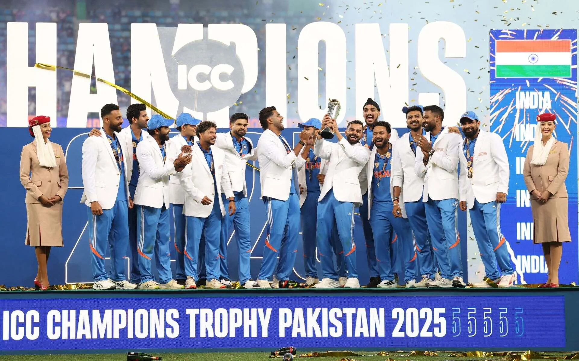 Indian team with the 2025 ICC Champions Trophy [Source: @BCCI/x]