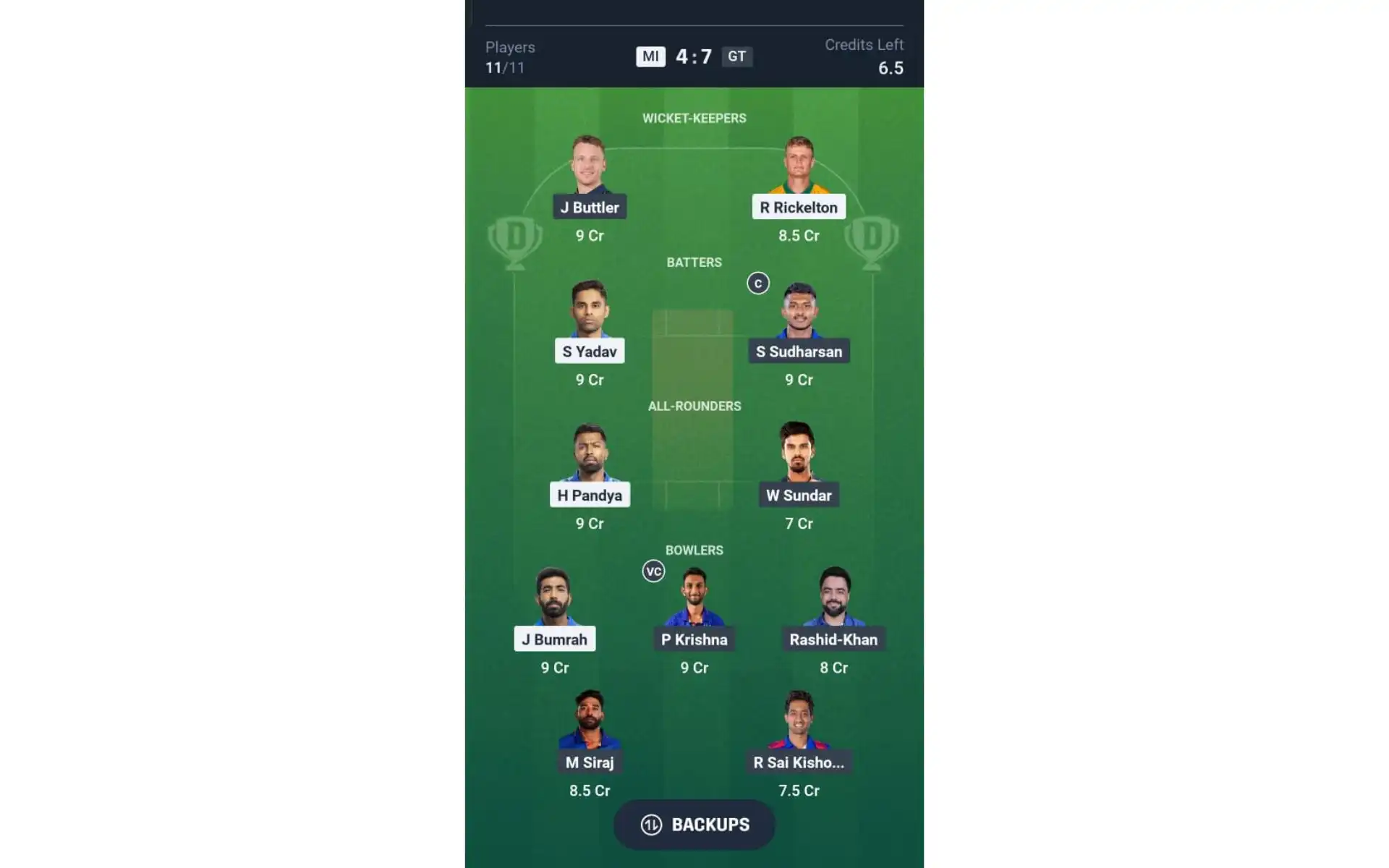MI vs GT, Dream11 Team 2 [Source: @Dream11 App]