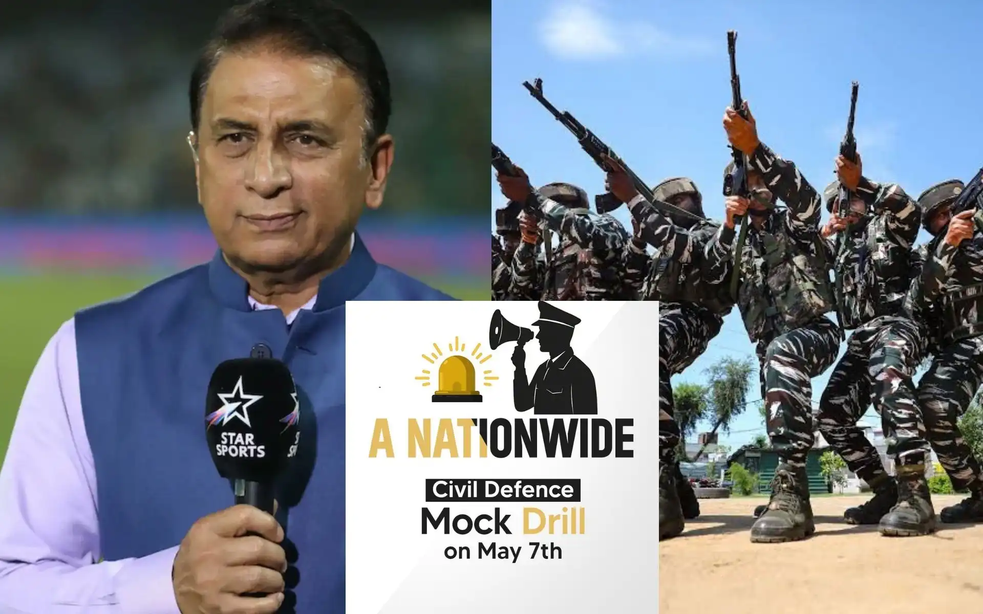 Sunil Gavaskar reacts to India's defence mock drill [Source: @Clear_Nama, @mufaddal_vohra, @mygovindia/X.com]
