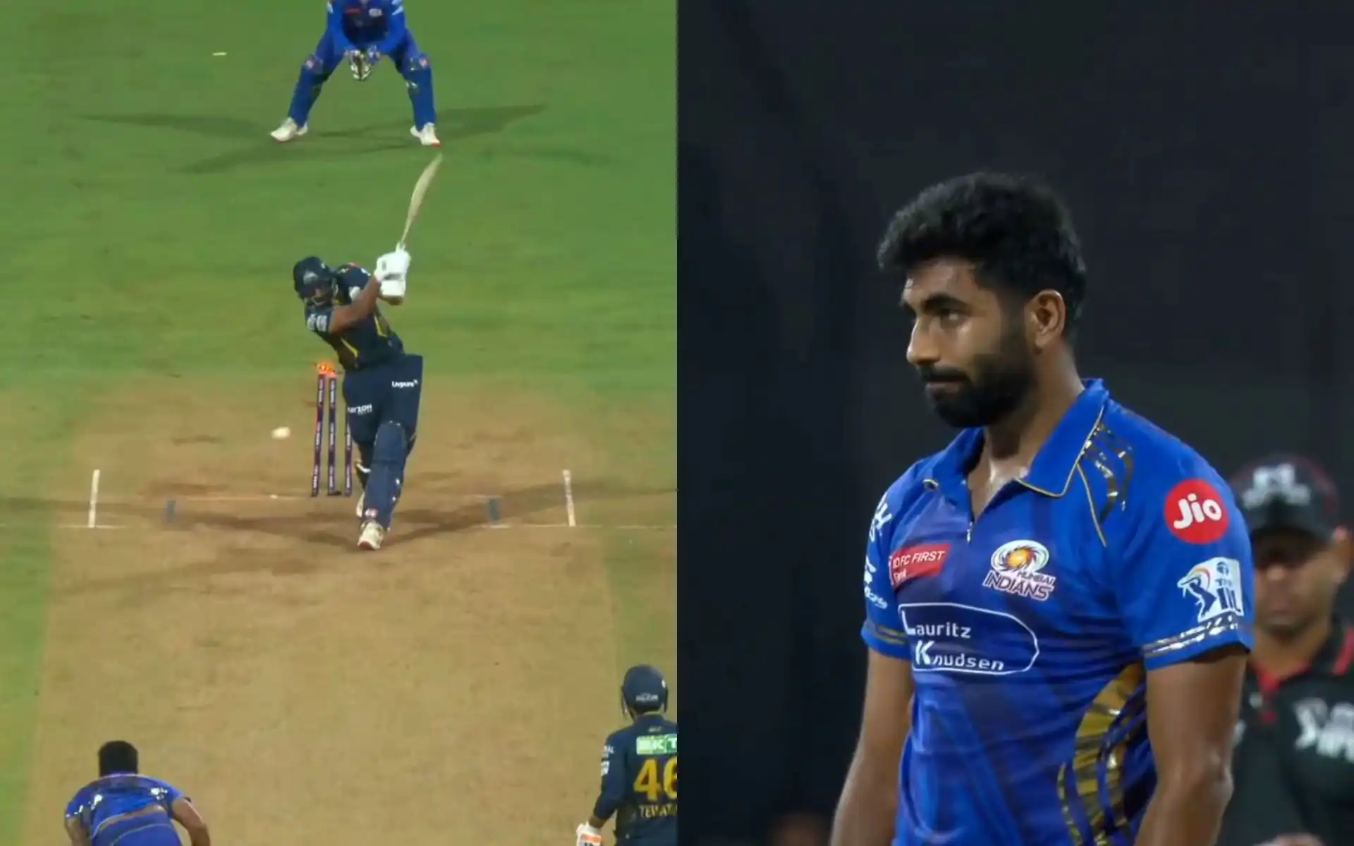 Jasprit Bumrah's reaction after Shahrukh Khan's wicket (Source: Screengrab)