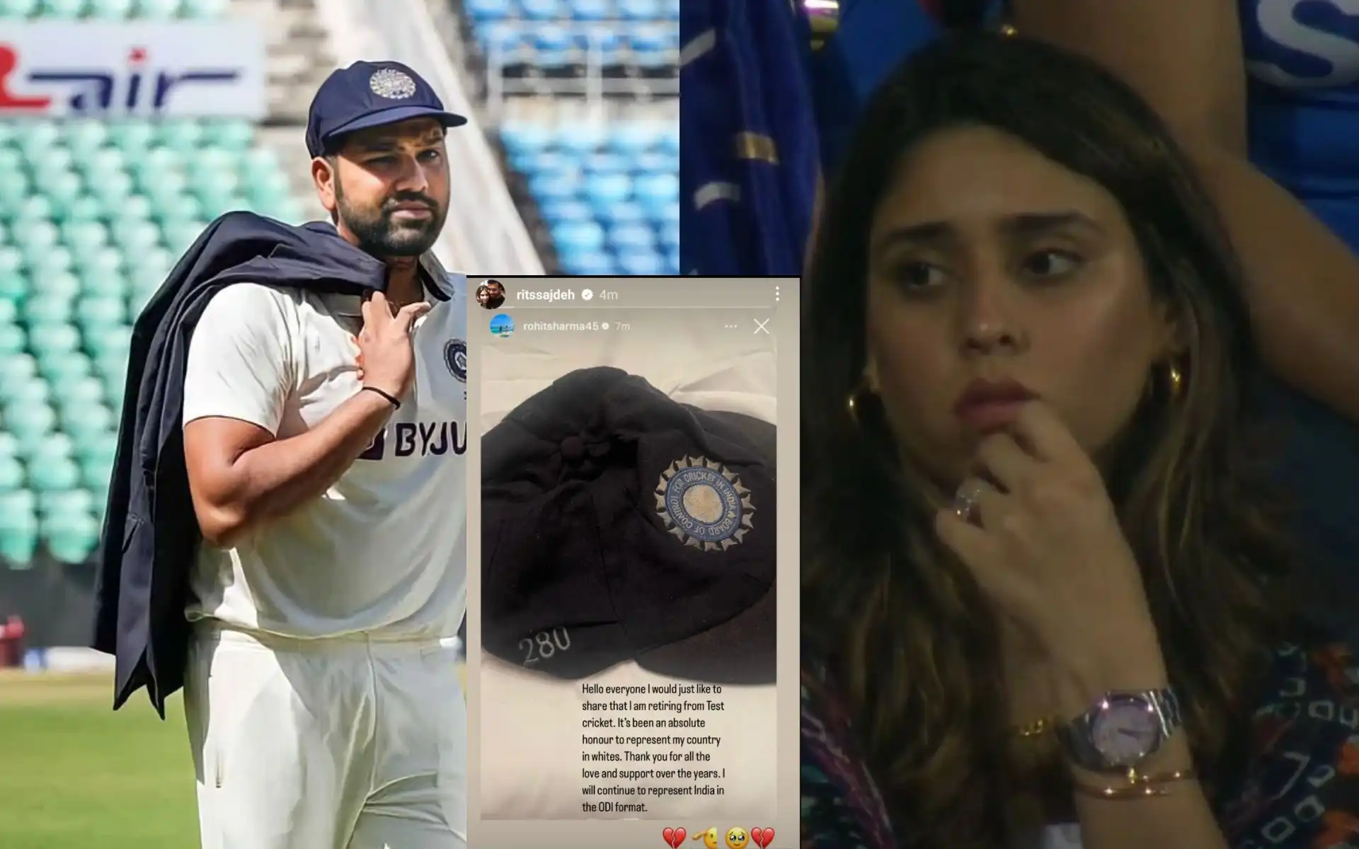 Ritika Sajdeh's Heartbreaking And Emotional Reaction To Rohit's Test Retirement