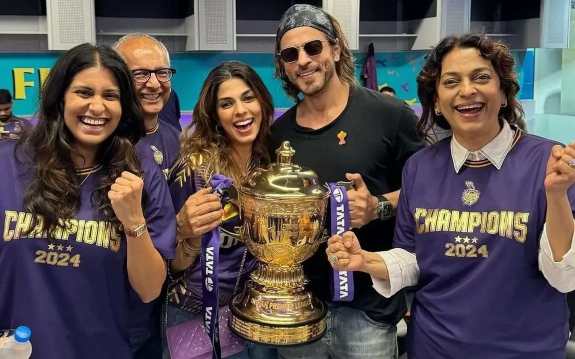 Kolkata Knight Riders owners with the IPL trophy [Source: @KnightsVibe/x.com]