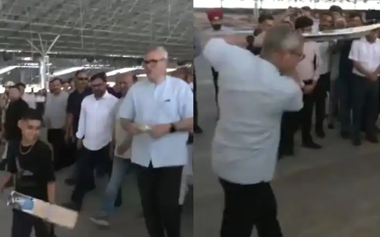 J&K CM playing cricket [Source: @ANI/X]