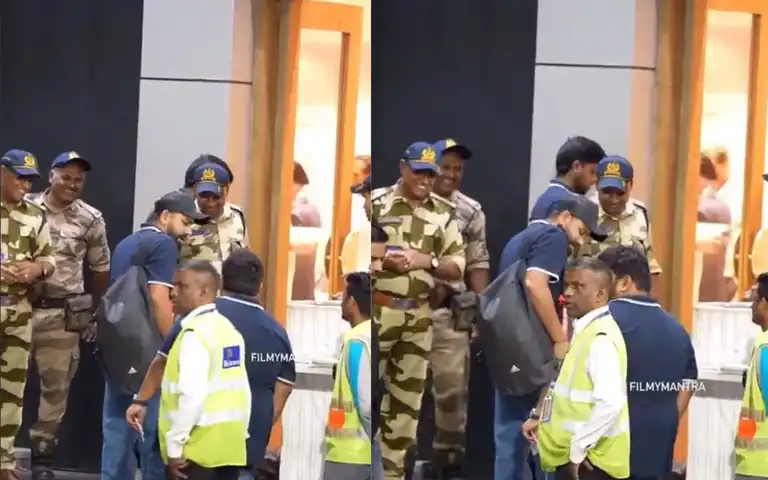 Rohit Sharma with airport security [Source: @rushiii_12/x]