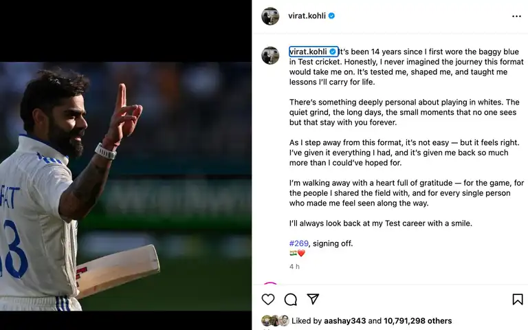 Virat Kohli retirement post [Source: Instagram]