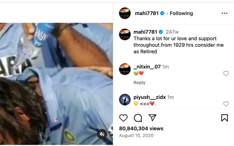 MS Dhoni's retiremet post [Source: Instagram]