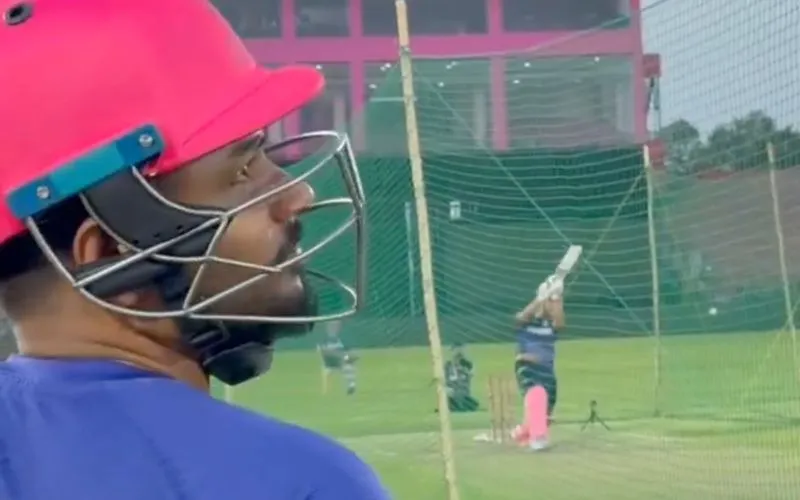 Sanju Samson watching Vaibhav Suryavanshi (Source:@rajasthanroyals/X.com)