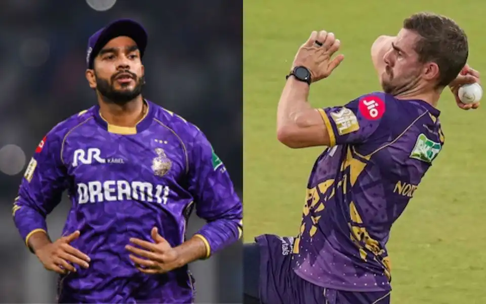 Venkatesh Iyer and Anrich Nortje [Source: @KKRiders/X]