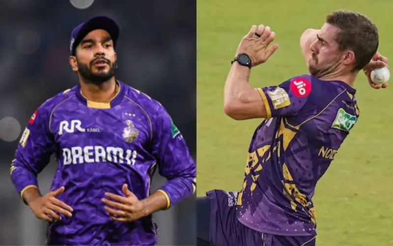 Venkatesh Iyer and Anrich Nortje [Source: @KKRiders/X]