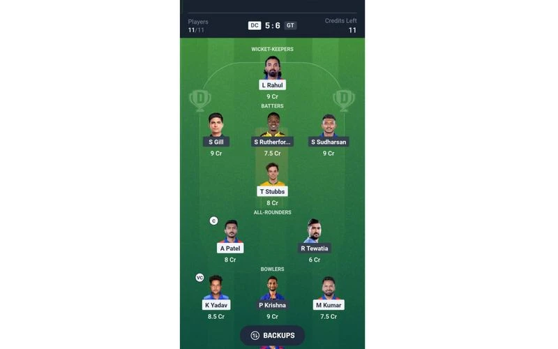 DC vs GT, IPL 2025: Dream11 Team 2 [Source: @Dream11 App]