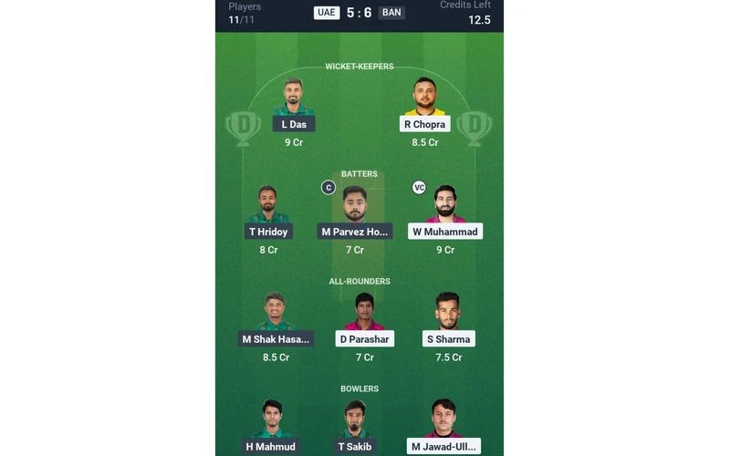 UAE vs BAN 2nd T20I: Dream11 Team 2 (Source: @Dream11 App)