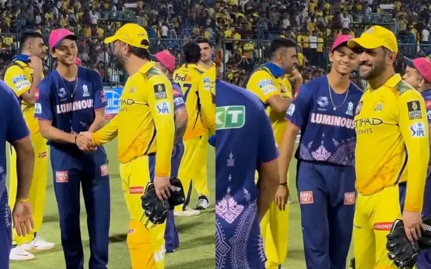 Yashasvi Jaiswal's special meet with MS Dhoni [Source: @rajasthanroyals/X.com]