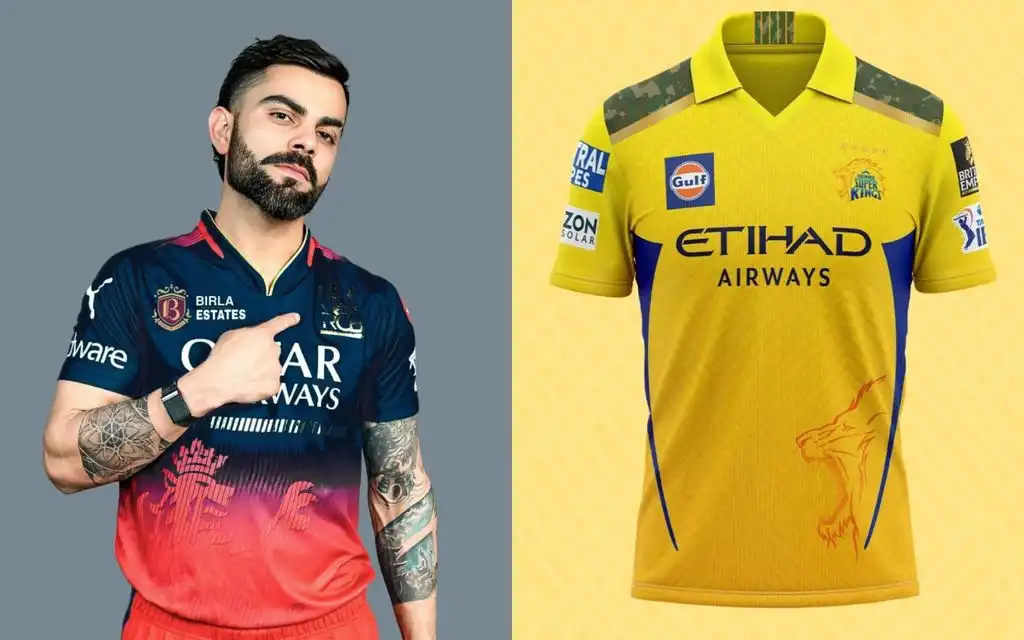 Virat Kohli in new RCB jersey and CSK new jersey for 2025 (X.COM)