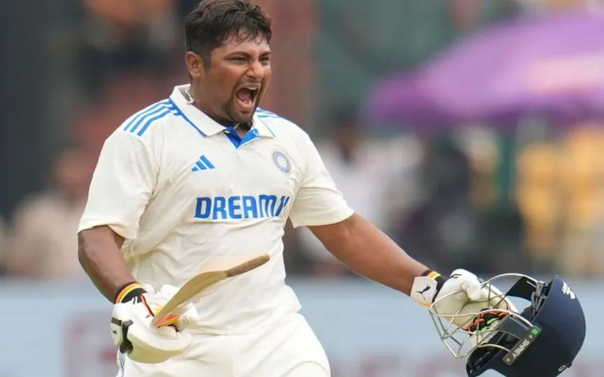 Sarfaraz Khan after his century against New Zealand (Source:@ajeetkr03/X.com)
