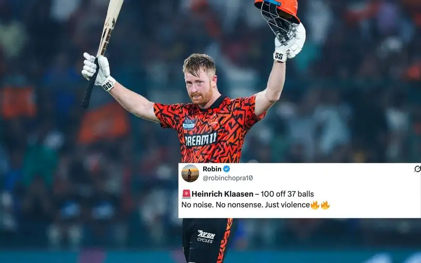 Heinrich Klaasen earns praise with fiery ton [Source: @SunRisers, @robinchopra10/X.com]