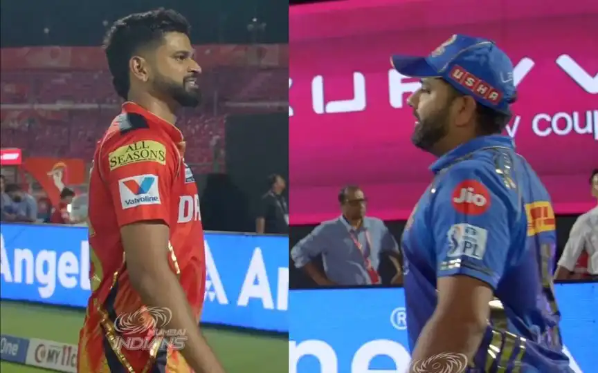 Rohit Sharma imitates Shreyas Iyer's walk [Source: @mipaltan/X.com]