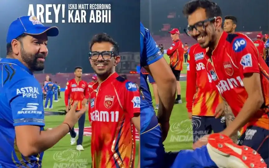 Rohit kicks Chahal [Source: @mufaddal_vohra/x.com]