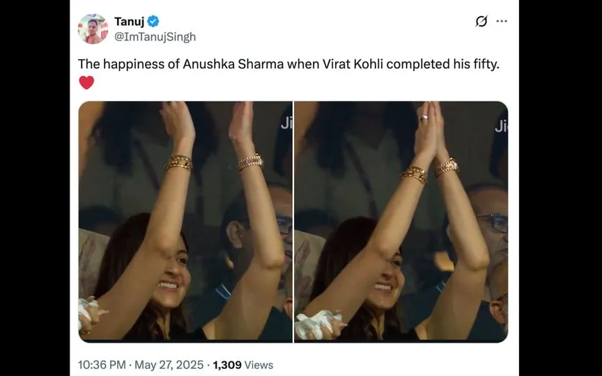 Anushka Sharma clapping for Virat Kohli [Source: @ImTanujSingh/X.com]