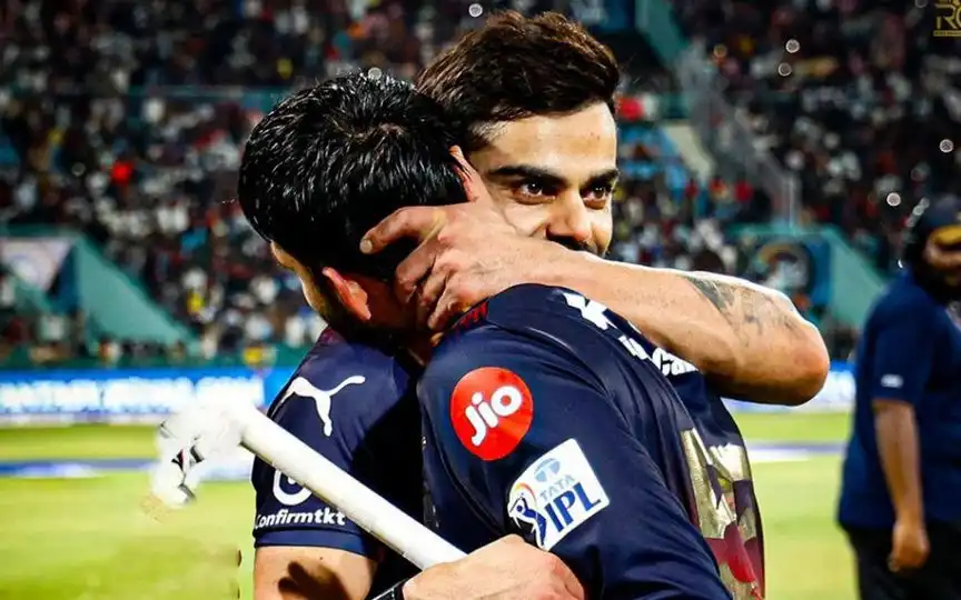 Virat Kohli hugging Jitesh Sharma [Source: @CricCrazyJohns/X]