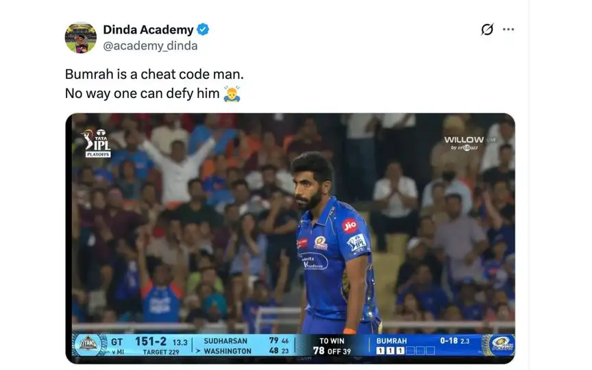 Fan tweet on Bumrah [Source: @academy_dinda/X.com]