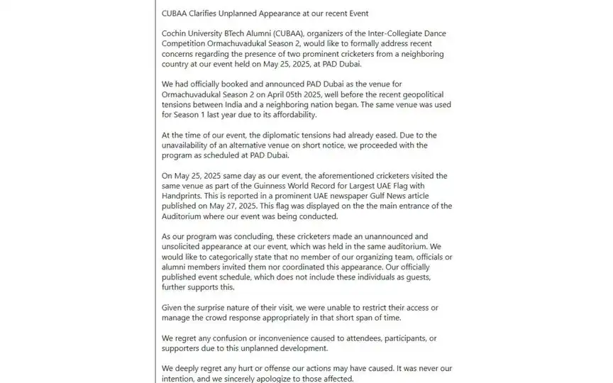 Apology letter by CUBAA [Source: @nabilajamal_/X]