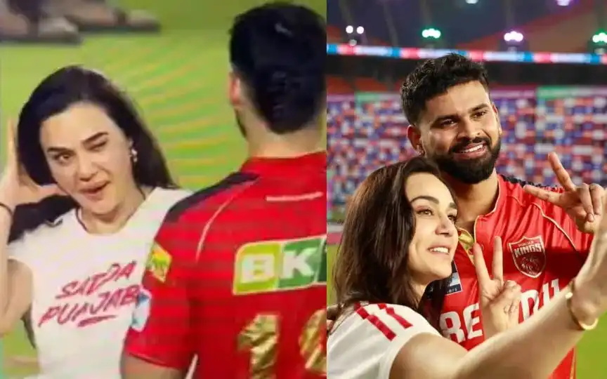 Preity Zinta winks at PBKS Player [Source: @ASHISHS_45/X]