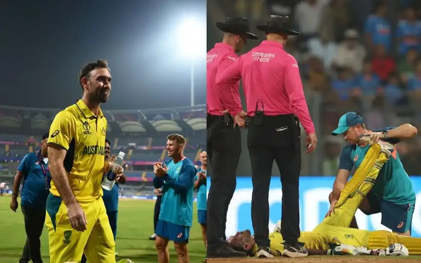 Glenn Maxwell during the historic 201 runs knock vs Afghanistan [Source: @ImTanujSingh, @mufaddal_vohra/x,com]