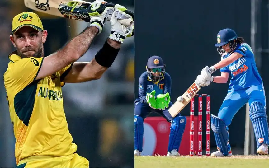 Glenn Maxwell and IND vs SL women's cricket [Source: @cricketcomau, @BCCIWomen/x]