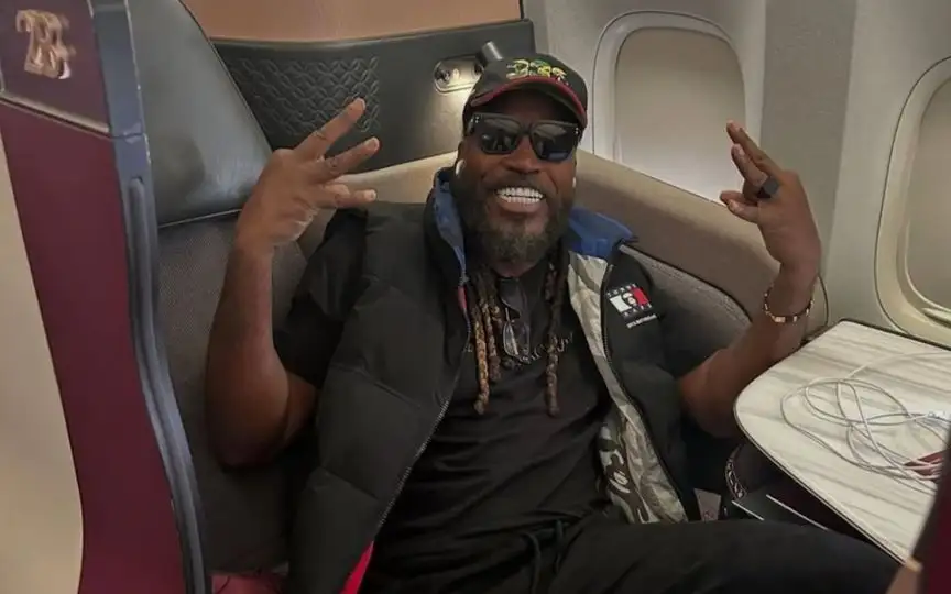 Chris Gayle Arrives in India- (Source : @Johns/X.com)