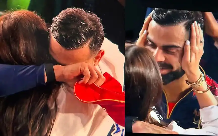 Kohli hugs Anushka [Source: @RanaTells/x.com]
