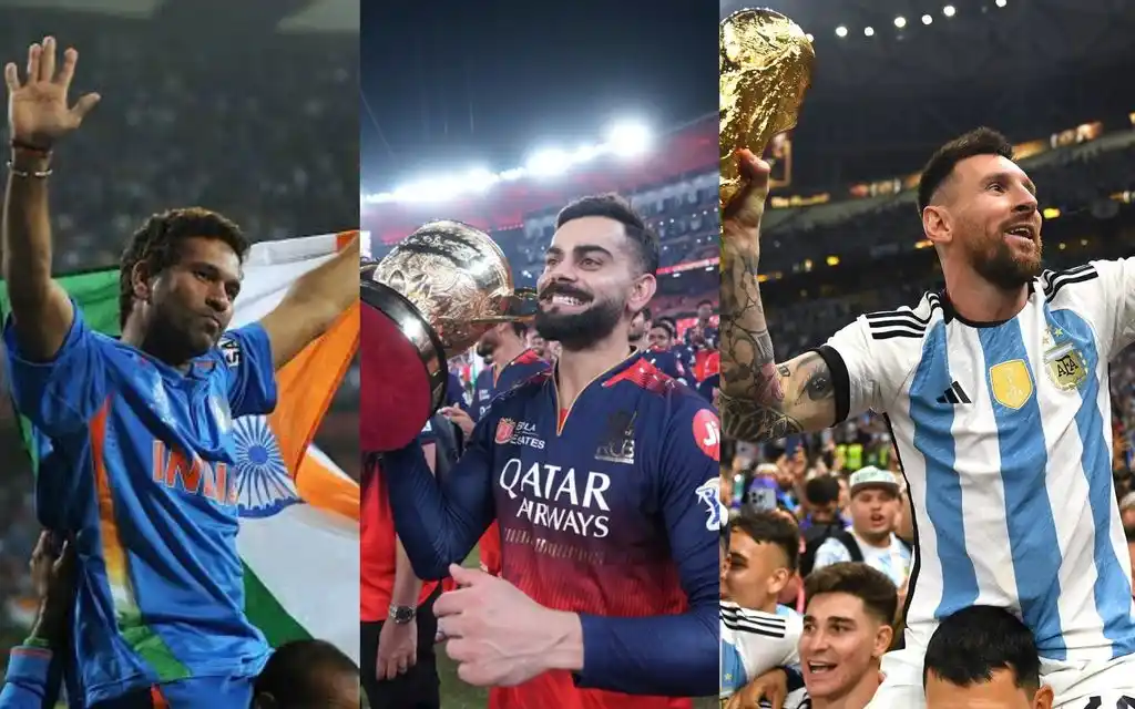Sachin Tendulkar, Virat Kohli, Lionel Messi [Source: @mufaddal_vohra, @DDNewslive/x.com, AP Photos]