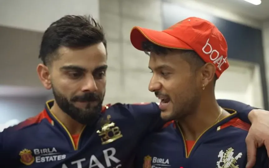 Virat Kohli with Mayank Agarwal after RCB win [Source: @RCBTweets/x]