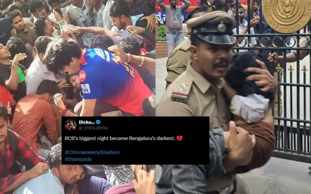 Stampede at Chinnaswamy stadium [Source: @ventingout247, @Warlock_Shubh, @_sinha_disha/x.com]