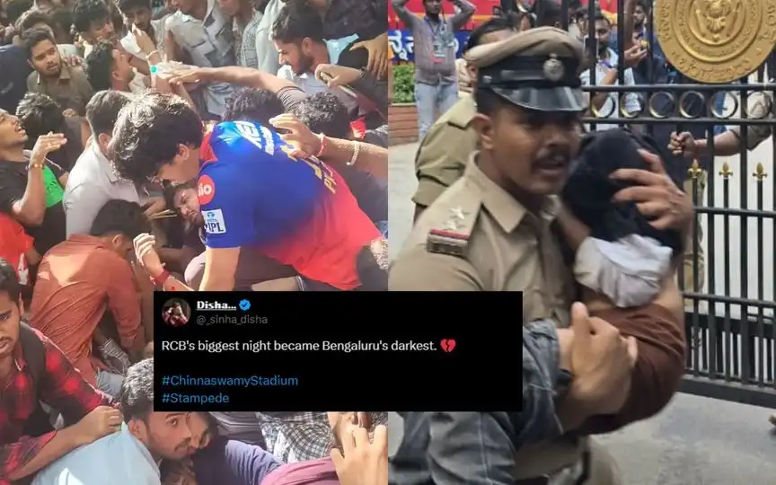Stampede at Chinnaswamy stadium [Source: @ventingout247, @Warlock_Shubh, @_sinha_disha/x.com]