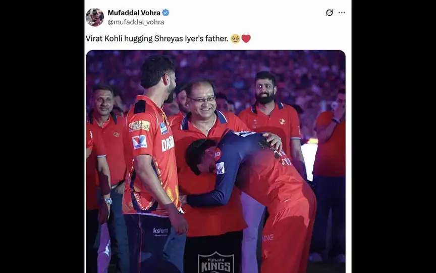 Shreyas Iyer's dad with Virat Kohli (Source:@mufaddal_vohra/X.com)