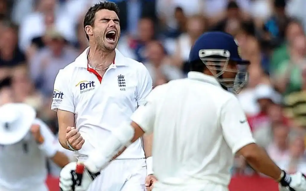 Sachin Tendulkar and James Anderson playing [Source: @WisdenCricket/X]