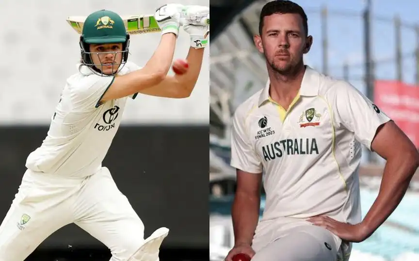 Sam Konstas and Josh Hazlewood [Source: @mufaddal_vohra, @ESPNcricinfo/X]
