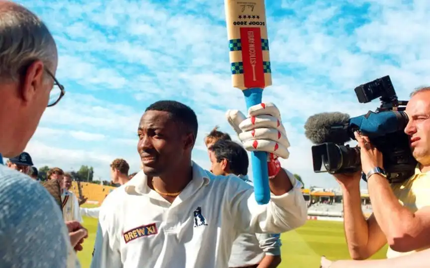 Brian Lara after scoring 501* in Birmingham, 1994. [Source - WarwickshireCCC/x.com]