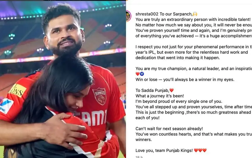 Message for Shreyas Iyer [Source: Instagram/shresta002]