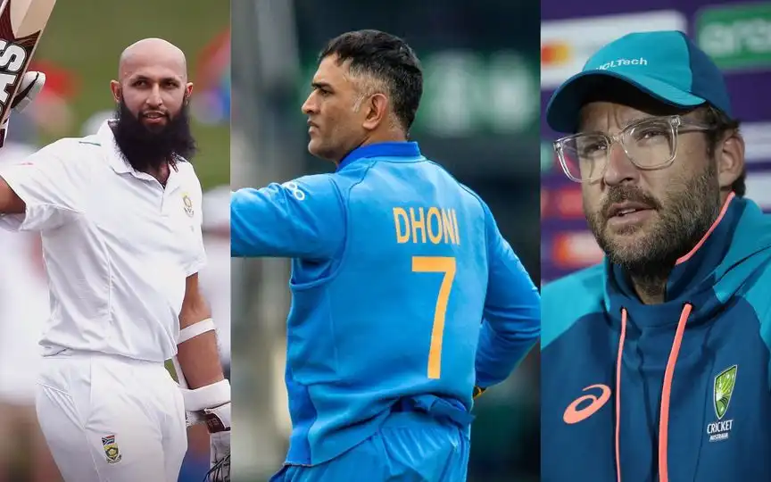 Hashim Amla, MS Dhoni and Daniel Vettori [Source: @CricCrazyJohns/X.com]