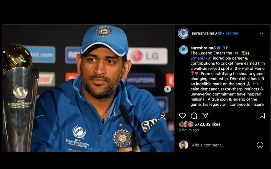 Suresh Raina Congratulates MS Dhoni [Source: @ImRaina/x.com]