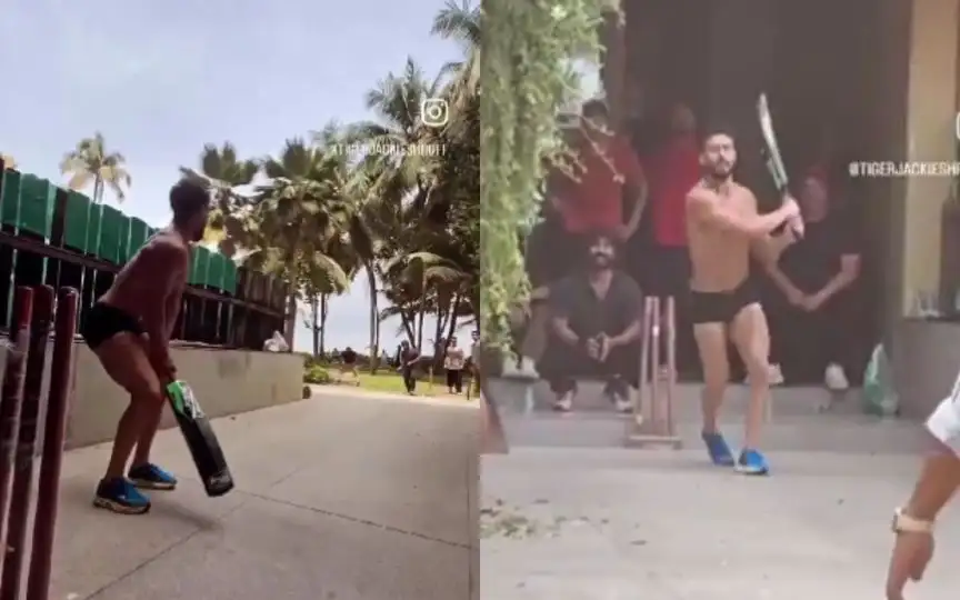 Tiger Shroff playing cricket in underwear [Source: @mufaddal_vohra/x.com]