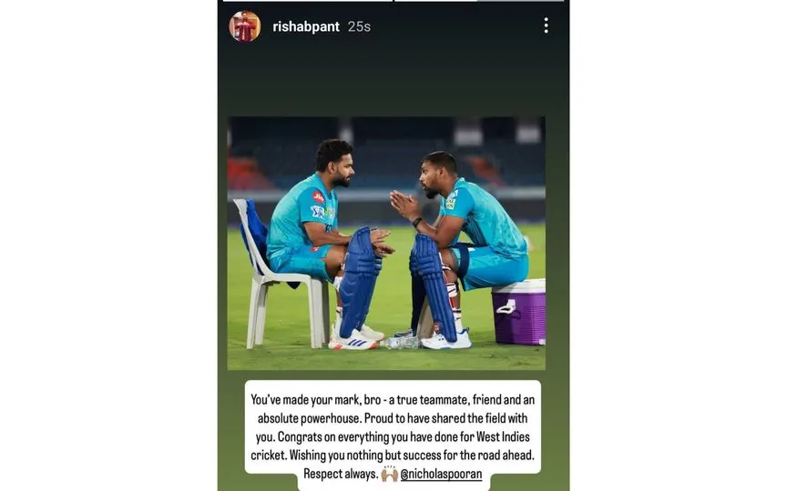 Rishabh Pant shares special message after Pooran's retirement [Source: @CricCrazyJohns/X.com]