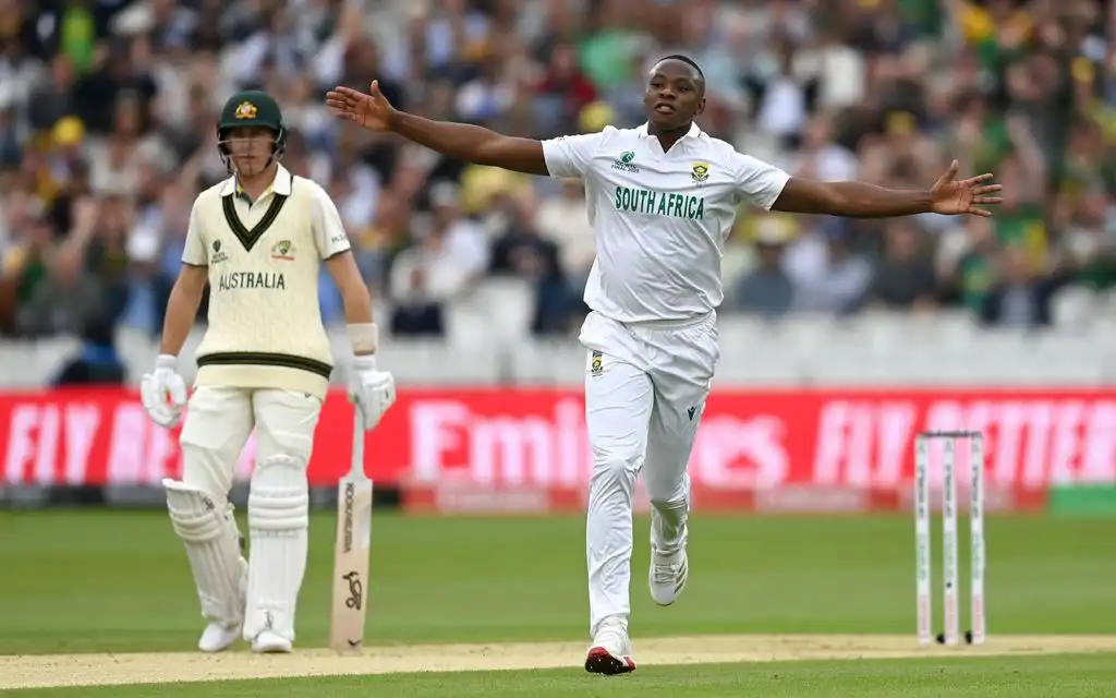 Kagiso Rabada celebrating an Australian wicket [Source: @ICC/x]