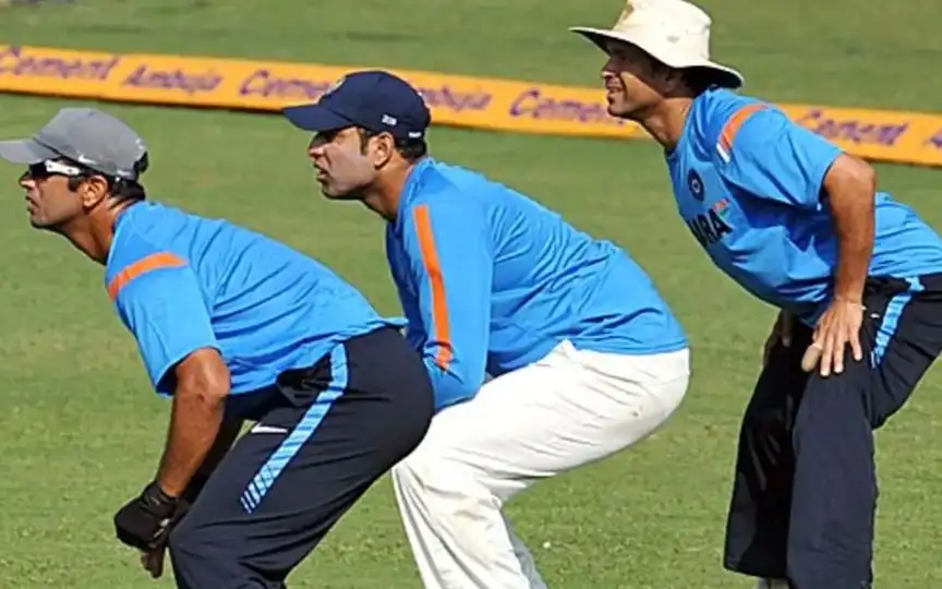 Rahul Dravid, VVS Laxman, Sachin Tendulkar practicing slip catch [Source: @ProbuddhaBhatt1/x.com]