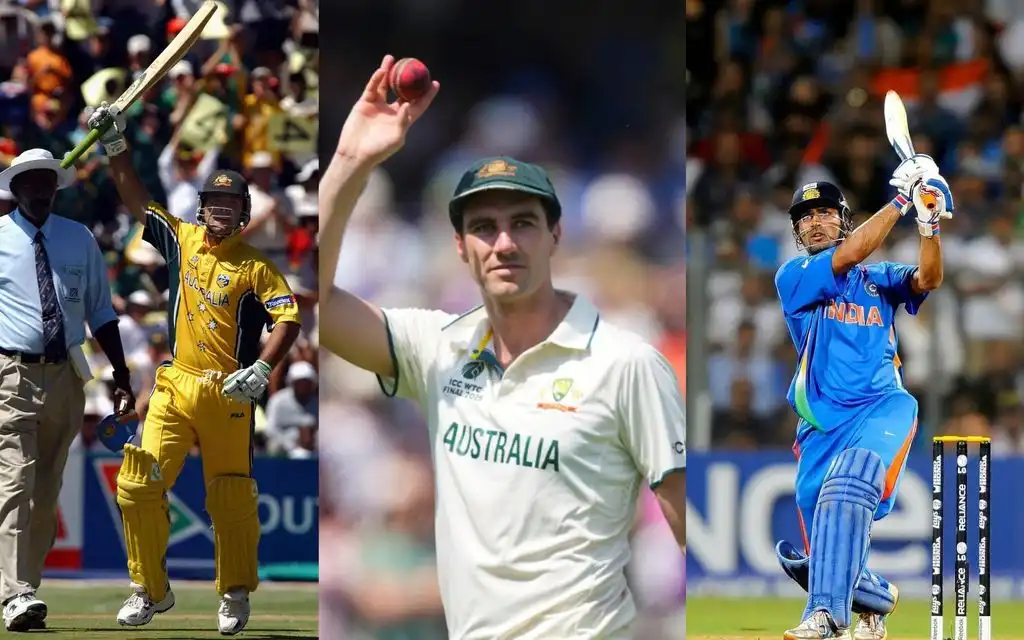 Ricky Ponting, Pat Cummins, MS Dhoni [Source: AP Photos | @cricketcomau, @umair6723/x.com]