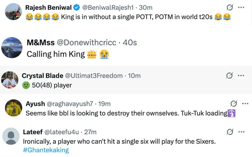 Fan comments on Babar Azam [Source: @BBL/X.com]
