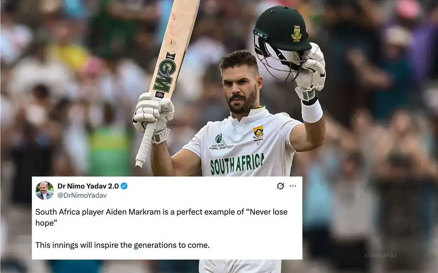 Fans hail Aiden Markram for hitting a ton in WTC 2025 final [Source: @drivexpull, @DrNimoYadav/X.com]