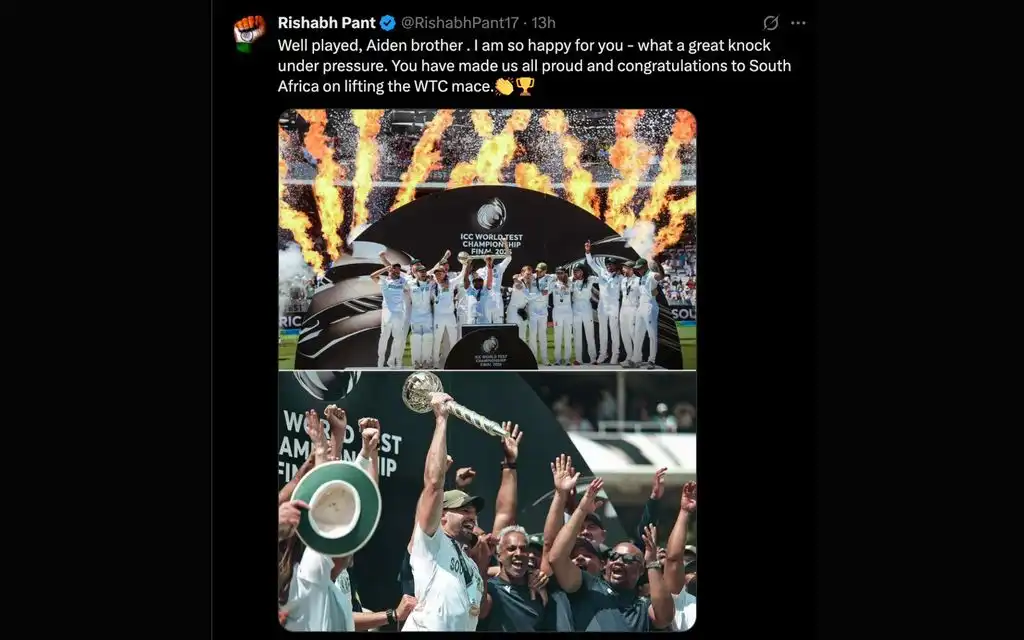 Rishabh Pant's Tweet for South Africa [Source: @RishabhPant17/X.com]