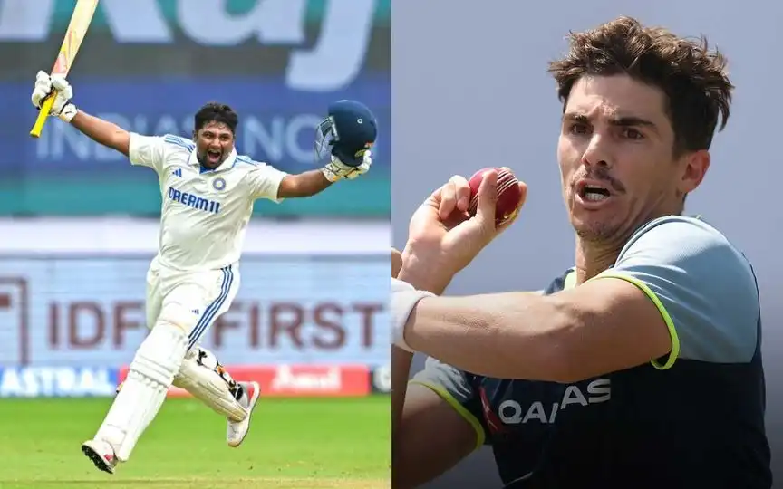 Sarfaraz Khan and Sean Abbott [Source: @CricCrazyJohns, @cricketcomau/x]